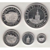 набор монет (100, 200, 500, 1000, 2000 монет), Испания, 1992