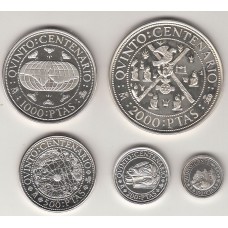 набор монет (100, 200, 500, 1000, 2000 песет), Испания, 1990