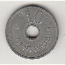 монета 10 сентимо, кооперативный токен, Испания, 1945	год , стоимость , цена