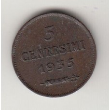 монета 5 чентезимо, Сан-Марино, 1935	год , стоимость , цена