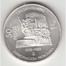 монета 50 песо, Мексика, 1988 год , стоимость , цена