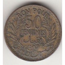 монета 50 сантимов, Тунис, 1945	год , стоимость , цена