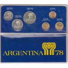 набор из 6 монет (20-3000 песо), Чемпионат мира по футболу, Аргентина, 1978 год , стоимость , цена